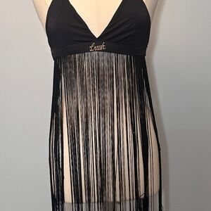 Crush Black Fringe Halter Crop Top